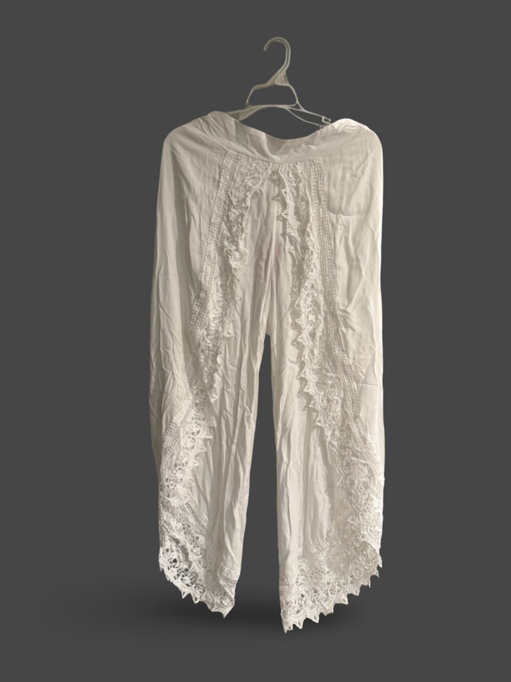 Japna Cream Lace-Trim Wide Leg Pants